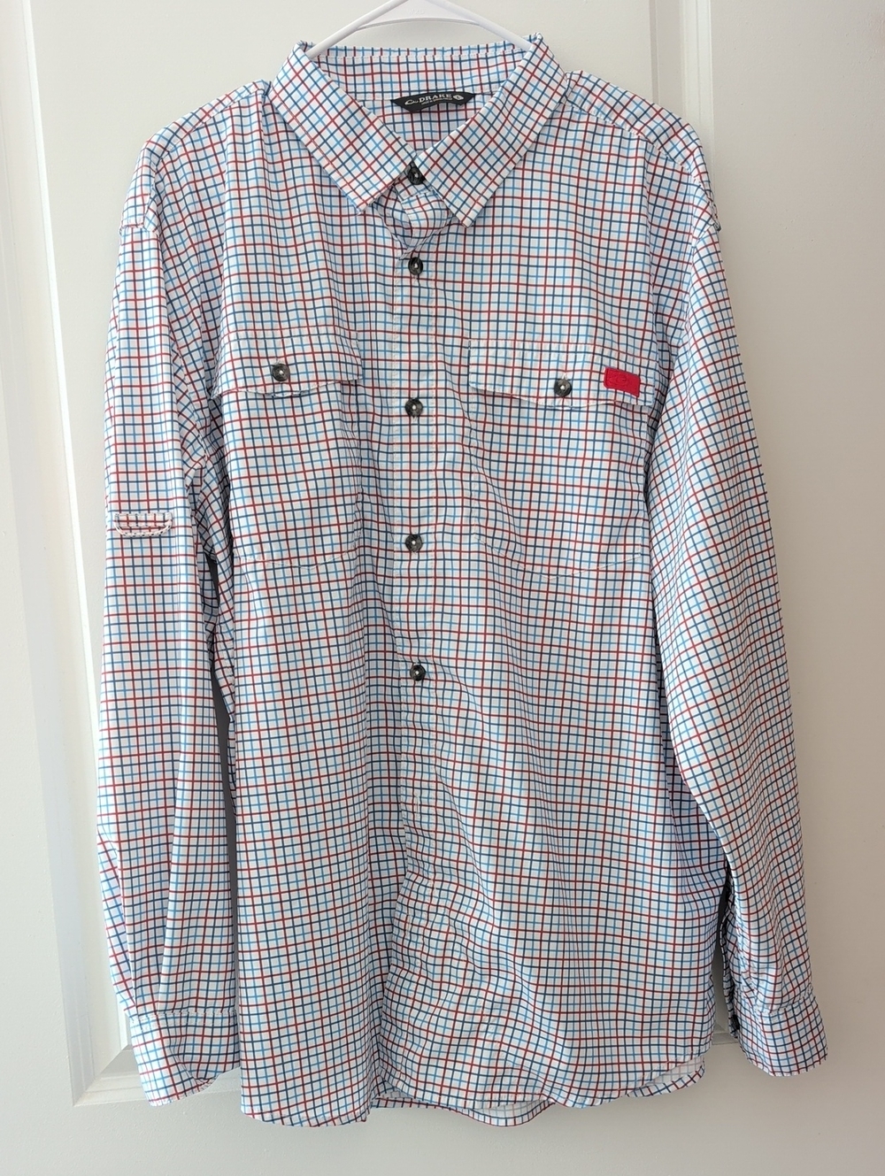Drake White Button-Down Shirt with Blue and Red Check Pattern